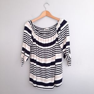 Tua Plus Navy, Cream, & White Striped Scoop Neck